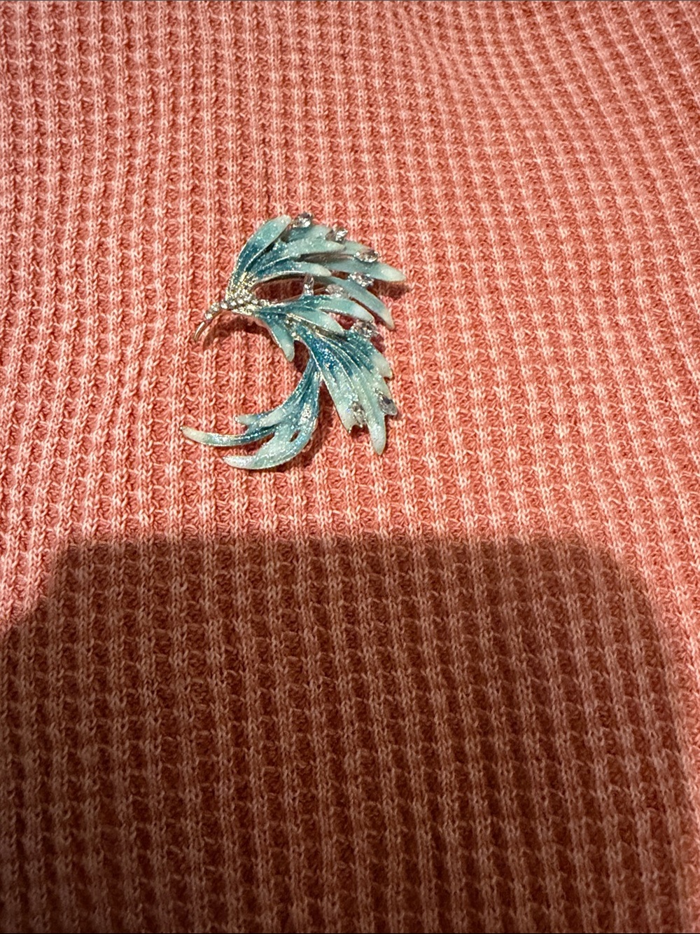 Source Unknown Teal and Silver Leaf Brooch